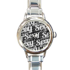 Sexy Text Typographic Pattern Round Italian Charm Watch by dflcprints