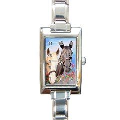 Miwok Horses Rectangular Italian Charm Watch by JulianneOsoske