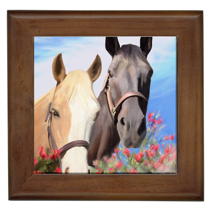 Miwok Horses Framed Ceramic Tile