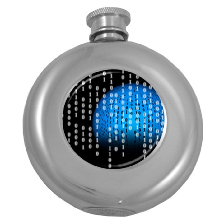 Binary Rain Hip Flask (Round)