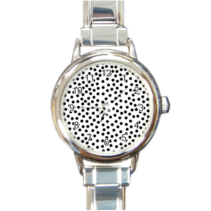 Black Polka Dots Round Italian Charm Watch