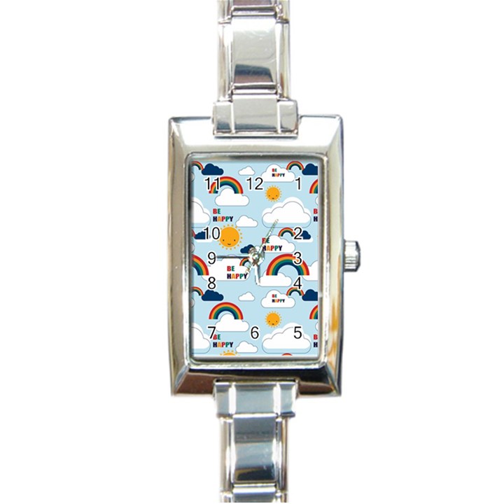 Be Happy Repeat Rectangular Italian Charm Watch