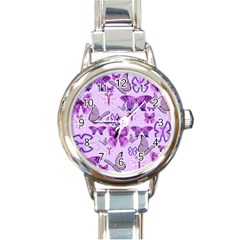 Purple Awareness Butterflies Round Italian Charm Watch by FunWithFibro