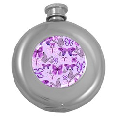 Purple Awareness Butterflies Hip Flask (round) by FunWithFibro