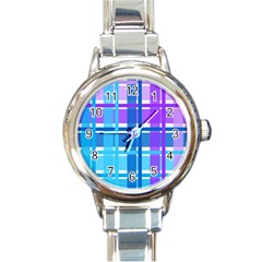 Blue & Purple Gingham Plaid Round Italian Charm Watch by StuffOrSomething