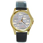 Garden in the Sky Round Leather Watch (Gold Rim)  Front