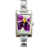 Inside Purple White Violet Flower Rectangular Italian Charm Watch Front