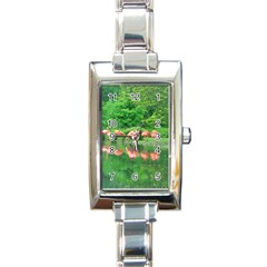 Flamingo Birds At Lake Rectangular Italian Charm Watch by yoursparklingshop