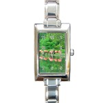 Flamingo Birds at lake Rectangular Italian Charm Watch Front