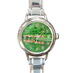 Flamingo Birds At Lake Round Italian Charm Watch by yoursparklingshop