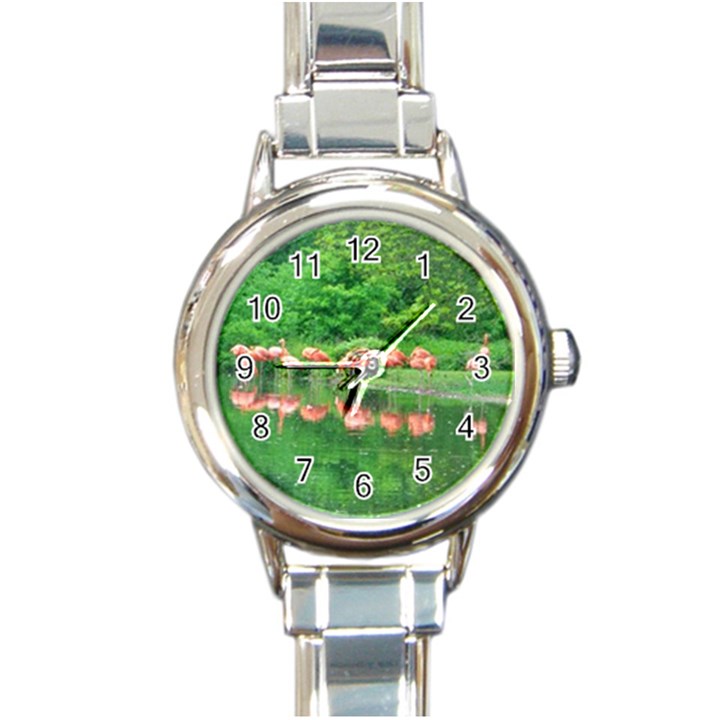 Flamingo Birds at lake Round Italian Charm Watch