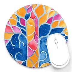 Yellow Blue Pink Abstract  8  Mouse Pad (round) by OCDesignss