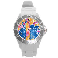 Yellow Blue Pink Abstract  Plastic Sport Watch (large) by OCDesignss