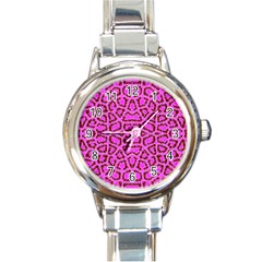 Florescent Pink Animal Print  Round Italian Charm Watch by OCDesignss