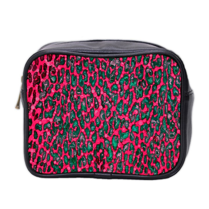 Florescent Pink Leopard Grunge  Mini Travel Toiletry Bag (Two Sides)