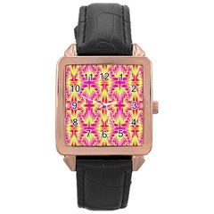 Pink And Yellow Rave Pattern Rose Gold Leather Watch  by KirstenStar