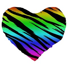 Rainbow Tiger Large 19  Premium Heart Shape Cushion by ArtistRoseanneJones