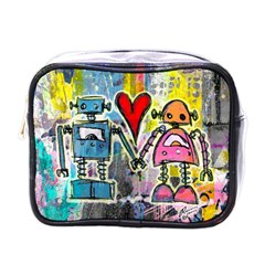 Graffiti Pop Robot Love Mini Travel Toiletry Bag (one Side) by ArtistRoseanneJones