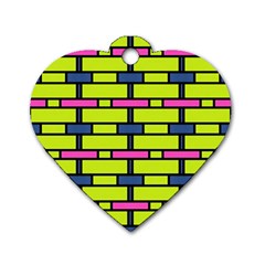 Pink,green,blue Rectangles Pattern Dog Tag Heart (one Side) by LalyLauraFLM