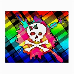 Rainbow Plaid Skull Glasses Cloth (small, Two Sided) by ArtistRoseanneJones