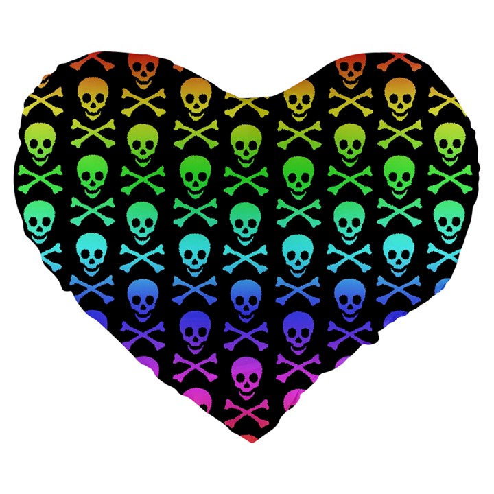 Rainbow Skull and Crossbones Pattern Large 19  Premium Flano Heart Shape Cushion