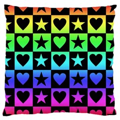 Rainbow Stars And Hearts Large Flano Cushion Case (two Sides) by ArtistRoseanneJones