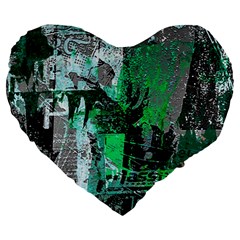 Green Urban Graffiti Large 19  Premium Heart Shape Cushion by ArtistRoseanneJones