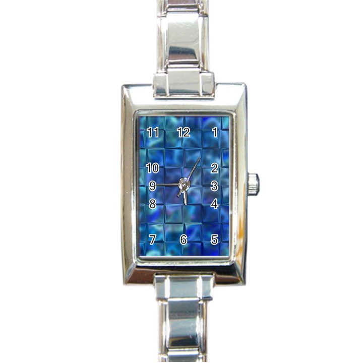 Blue Squares Tiles Rectangular Italian Charm Watch