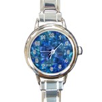 Blue Squares Tiles Round Italian Charm Watch Front