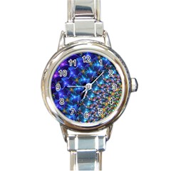 Blue Sunrise Fractal Round Italian Charm Watch by KirstenStar