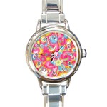 Hippy Peace Swirls Round Italian Charm Watch Front