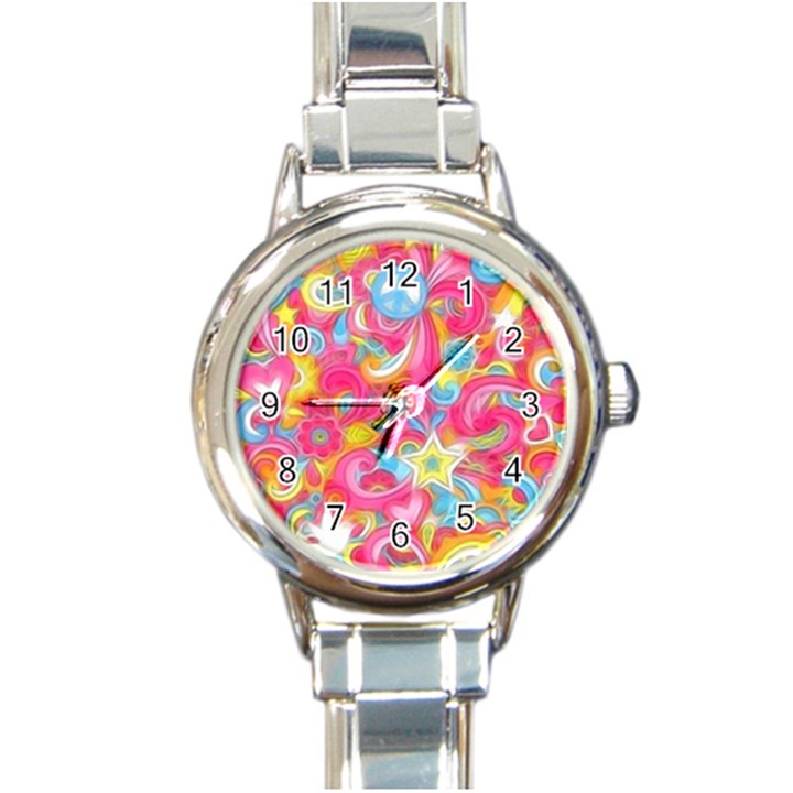 Hippy Peace Swirls Round Italian Charm Watch