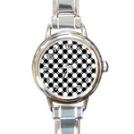 Black And White Polka Dots Round Italian Charm Watch Front