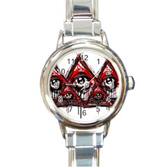 Red White Pyramids Round Italian Charm Watch by teeship