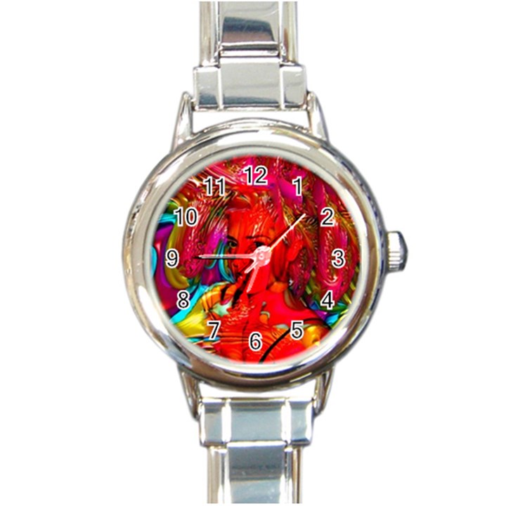 Mardi Gras Round Italian Charm Watch