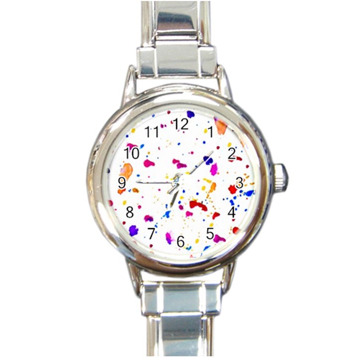 Multicolor Splatter Abstract Print Round Italian Charm Watch