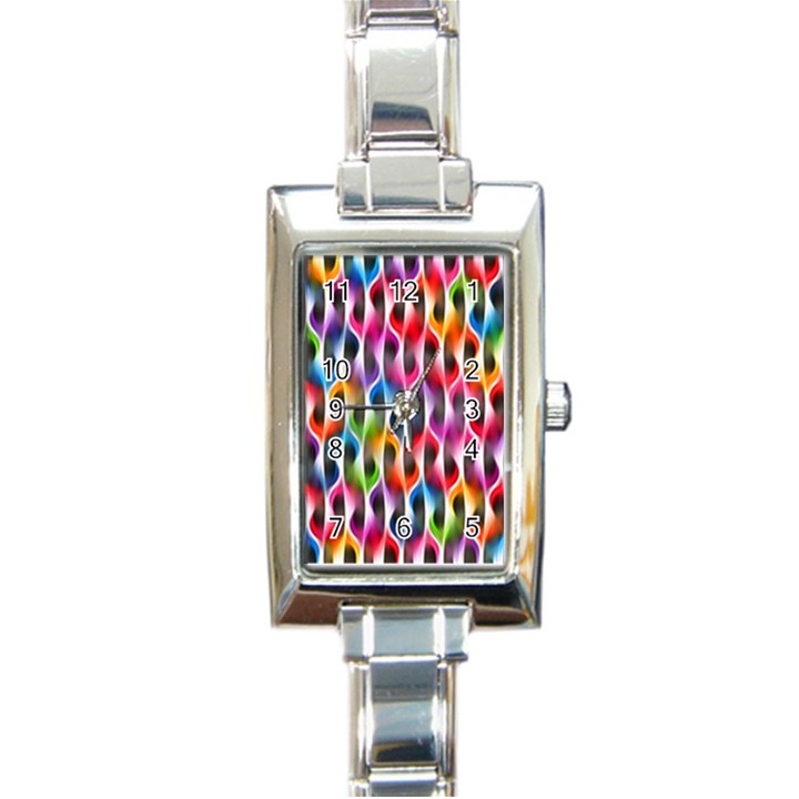 Rainbow Psychedelic Waves Rectangular Italian Charm Watch