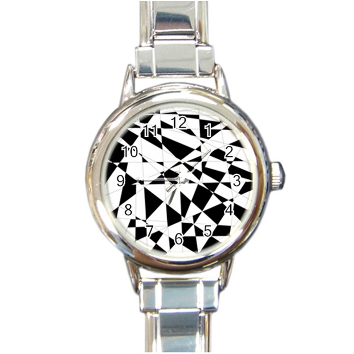 Shattered Life In Black & White Round Italian Charm Watch