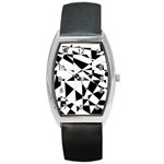 Shattered Life In Black & White Tonneau Leather Watch Front