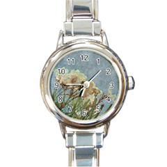 Floral Grunge Vintage Photo Round Italian Charm Watch by dflcprints