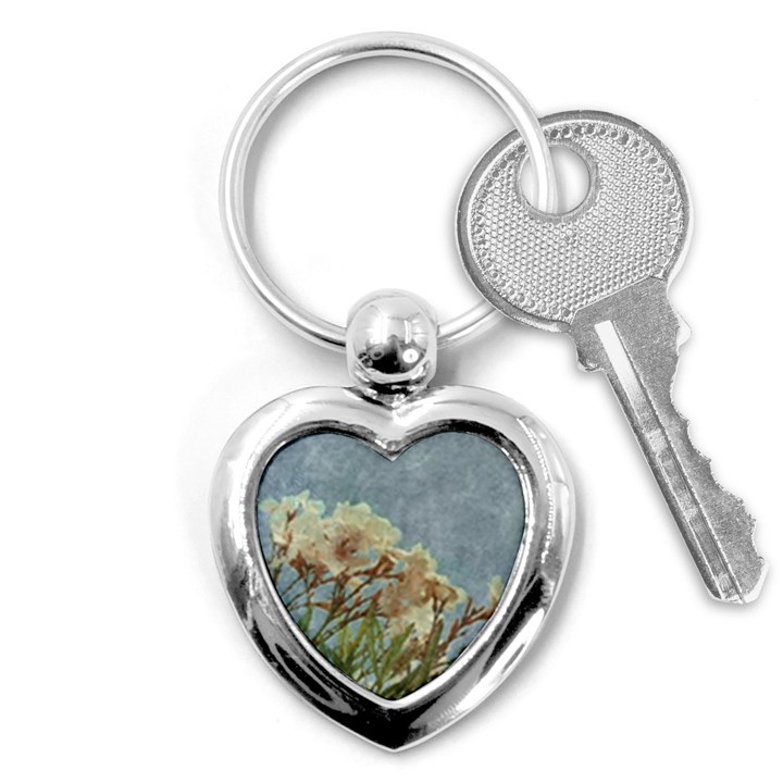 Floral Grunge Vintage Photo Key Chain (Heart)