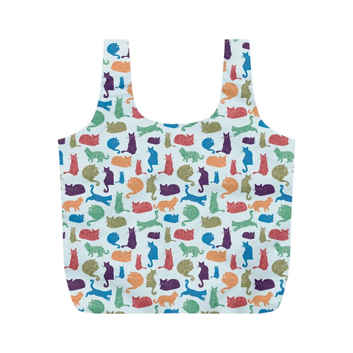 Blue Colorful Cats Silhouettes Pattern Full Print Recycle Bags (M) 