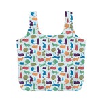 Blue Colorful Cats Silhouettes Pattern Full Print Recycle Bags (M)  Back