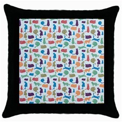 Blue Colorful Cats Silhouettes Pattern Throw Pillow Cases (black) by Contest580383