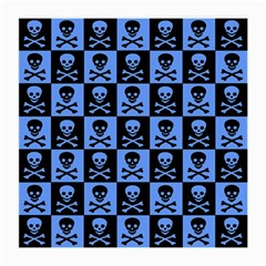 Blue Skull Checkerboard Medium Glasses Cloth by ArtistRoseanneJones