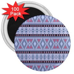 Fancy Tribal Border Pattern Blue 3  Magnets (100 Pack) by ImpressiveMoments