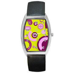 Florescent Yellow Pink Abstract  Barrel Metal Watches by OCDesignss