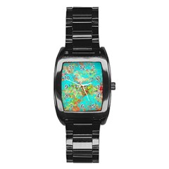 Abstract Garden In Aqua Stainless Steel Barrel Watch by digitaldivadesigns