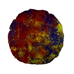 Abstract In Gold, Blue, And Red Standard 15  Premium Flano Round Cushions by digitaldivadesigns