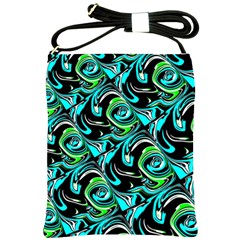 Bright Aqua, Black, And Green Design Shoulder Sling Bags by digitaldivadesigns